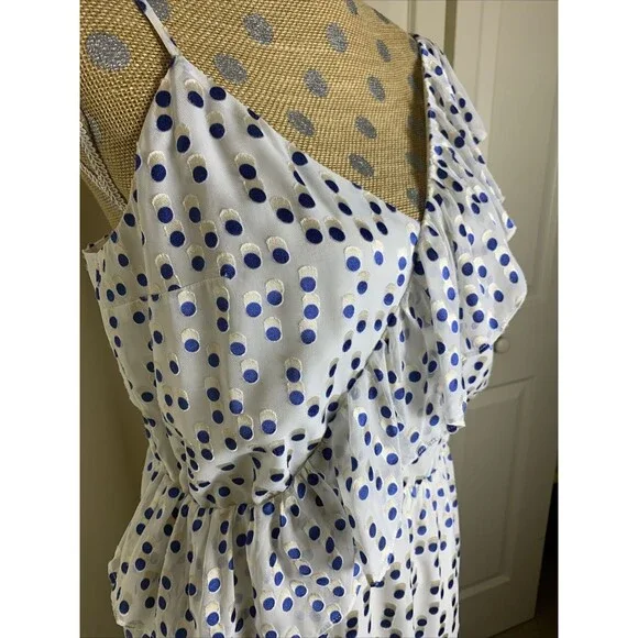 Lilly Pulitzer Madelina Dress Large Bennet Blue Polka Dot Ruffle Summer Flirty - Picture 6 of 16